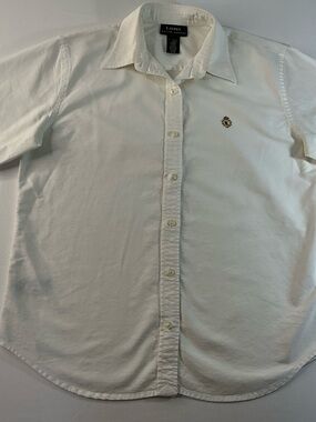 Ralph Lauren White Men's Button-Down Shirt with Embroidered Crest